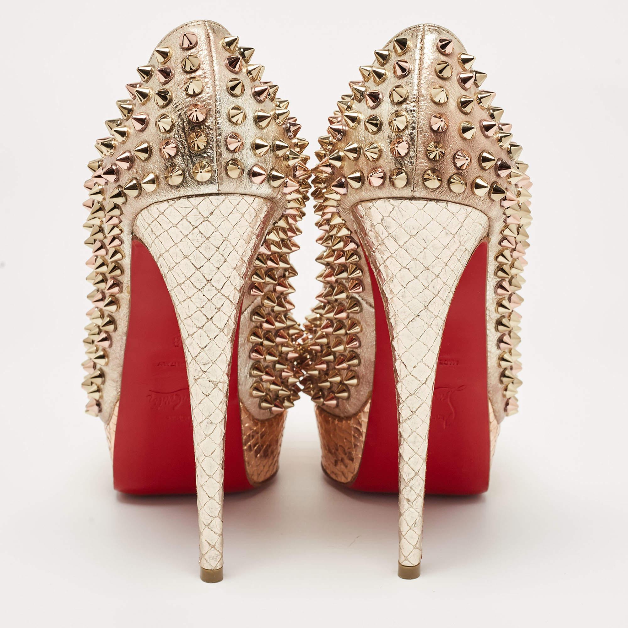 Donna Christian Louboutin Pumps in pelle metallizzata Lady Peep Spike Platform Taglia 38