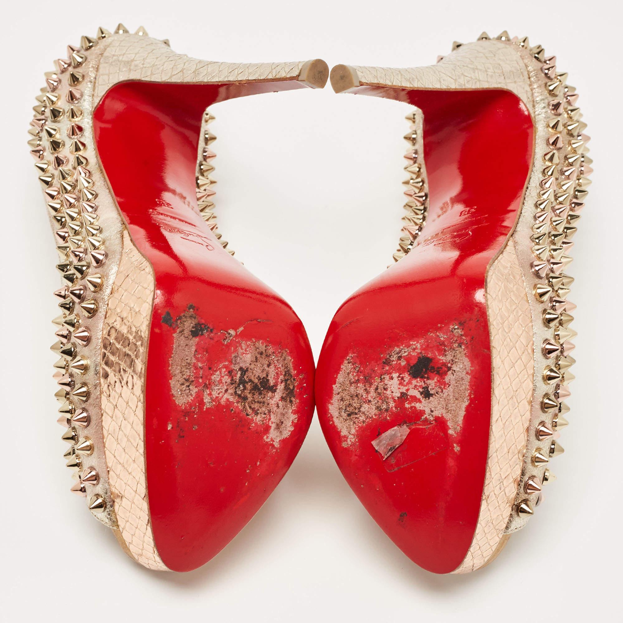 Christian Louboutin Pumps in pelle metallizzata Lady Peep Spike Platform Taglia 38 1