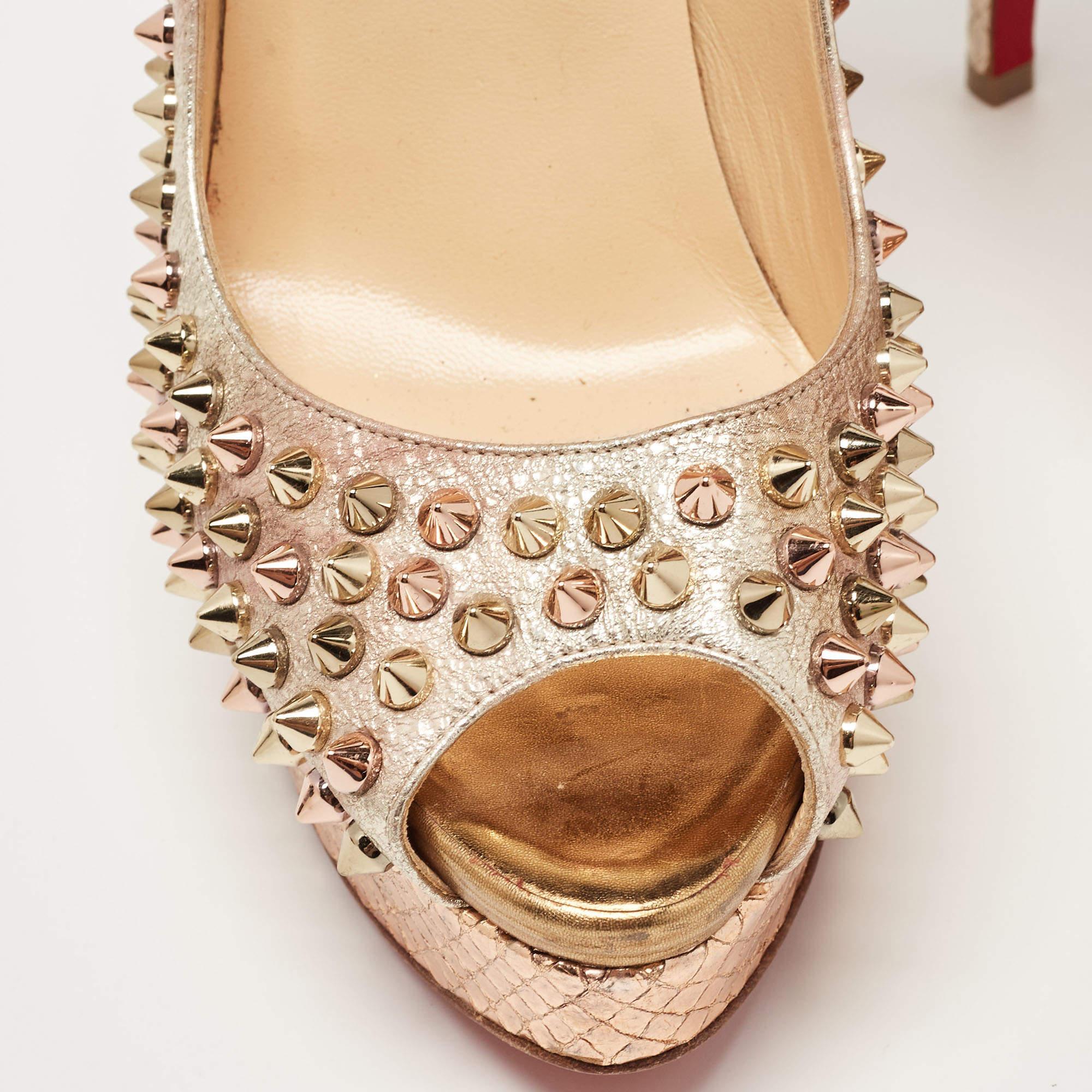 Christian Louboutin Pumps in pelle metallizzata Lady Peep Spike Platform Taglia 38 2
