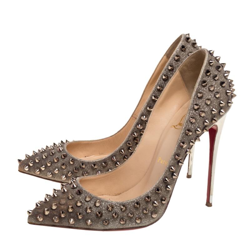 Christian Louboutin Metallic Leather Pigalle Spikes Pumps Size 39.5 1