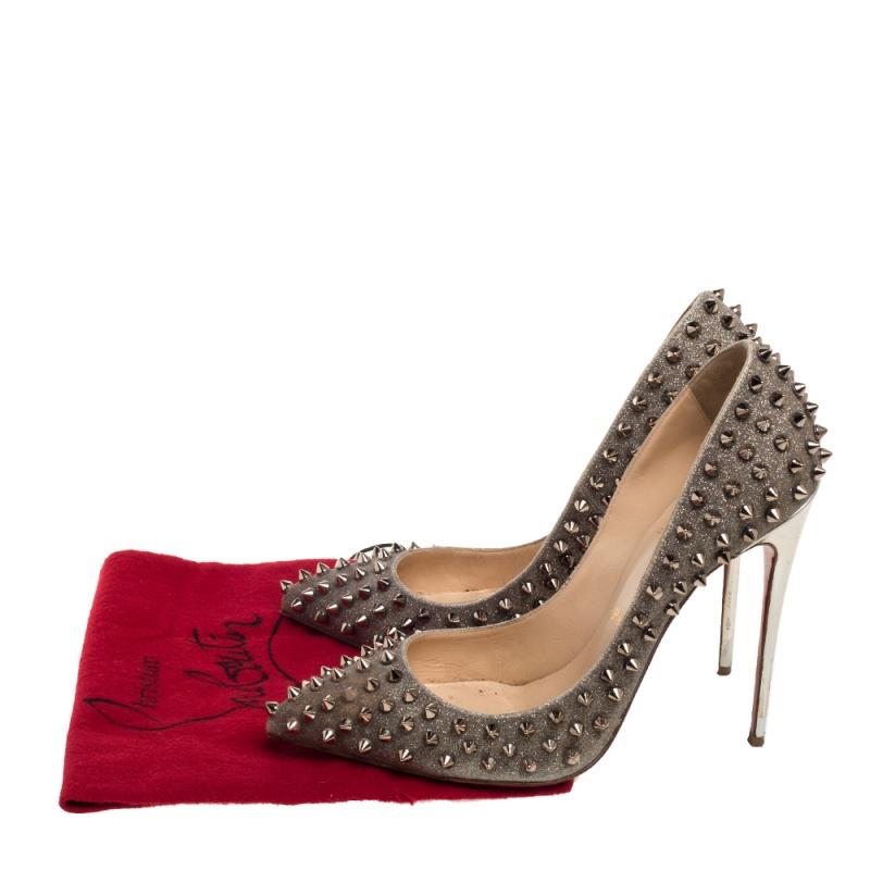 Christian Louboutin Metallic Leather Pigalle Spikes Pumps Size 39.5 2