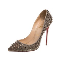 Christian Louboutin Metallic Leather Pigalle Spikes Pumps Size 39.5