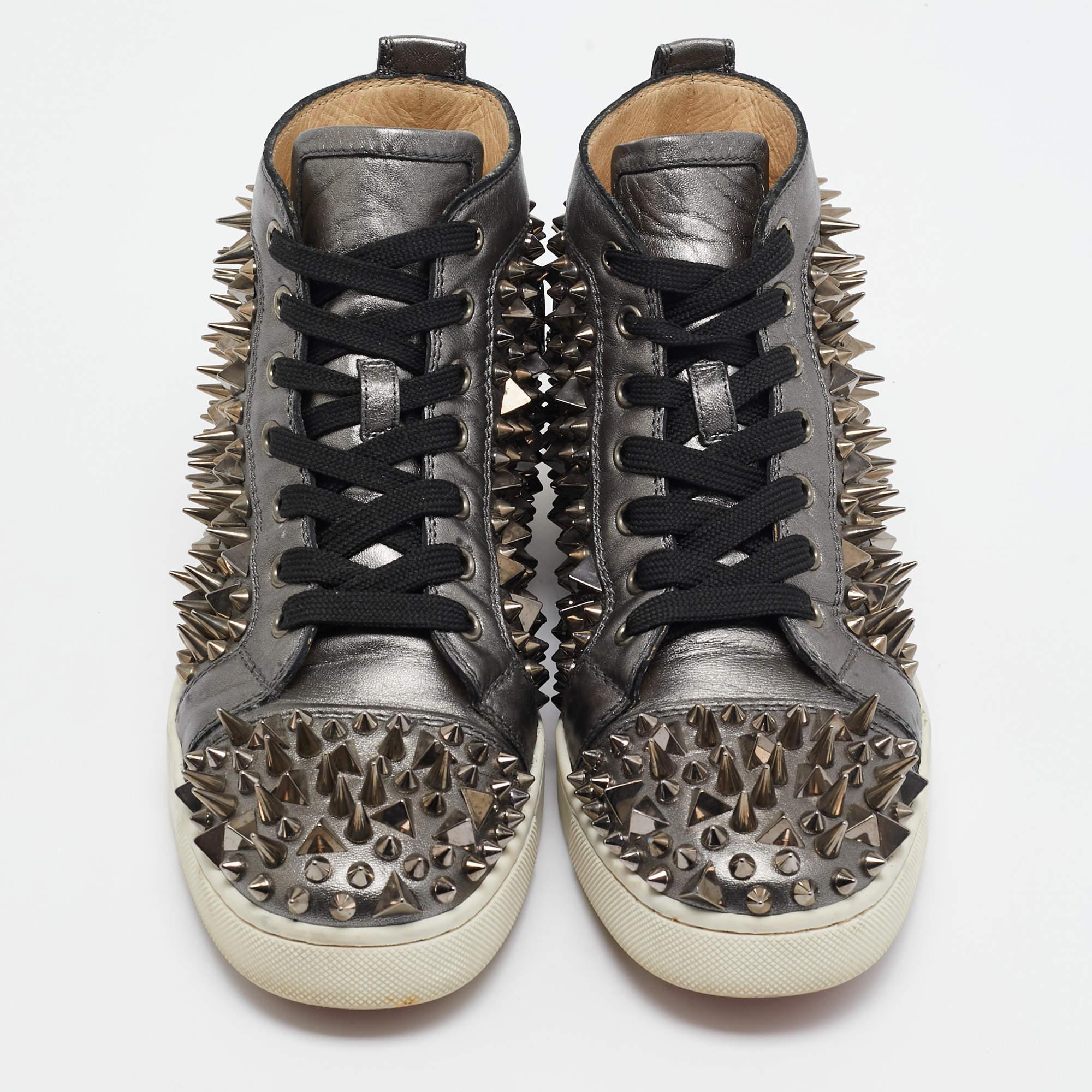 Black Christian Louboutin Metallic Leather Pik Pik Pik High Top Sneakers Size 40 For Sale