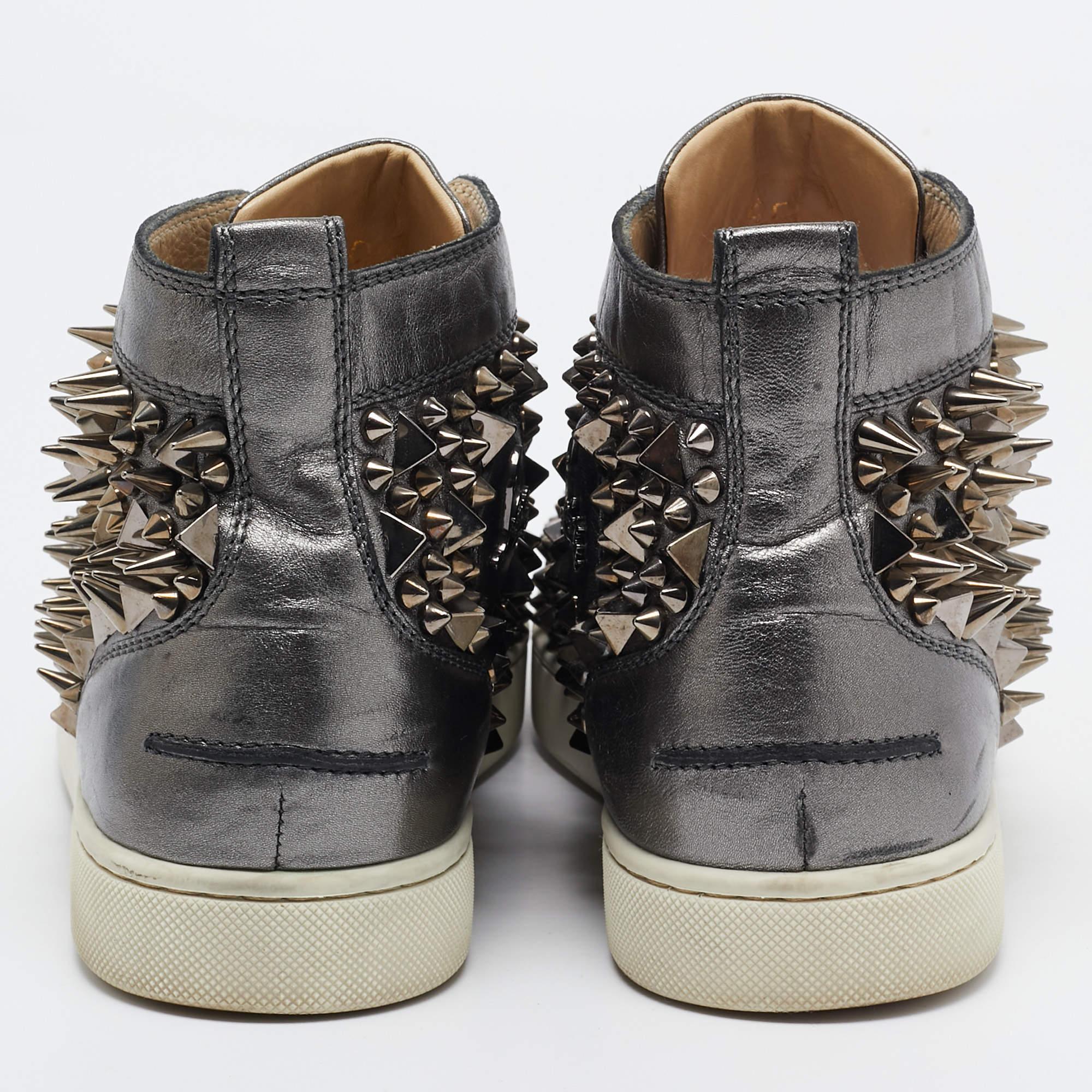 Women's Christian Louboutin Metallic Leather Pik Pik Pik High Top Sneakers Size 40 For Sale