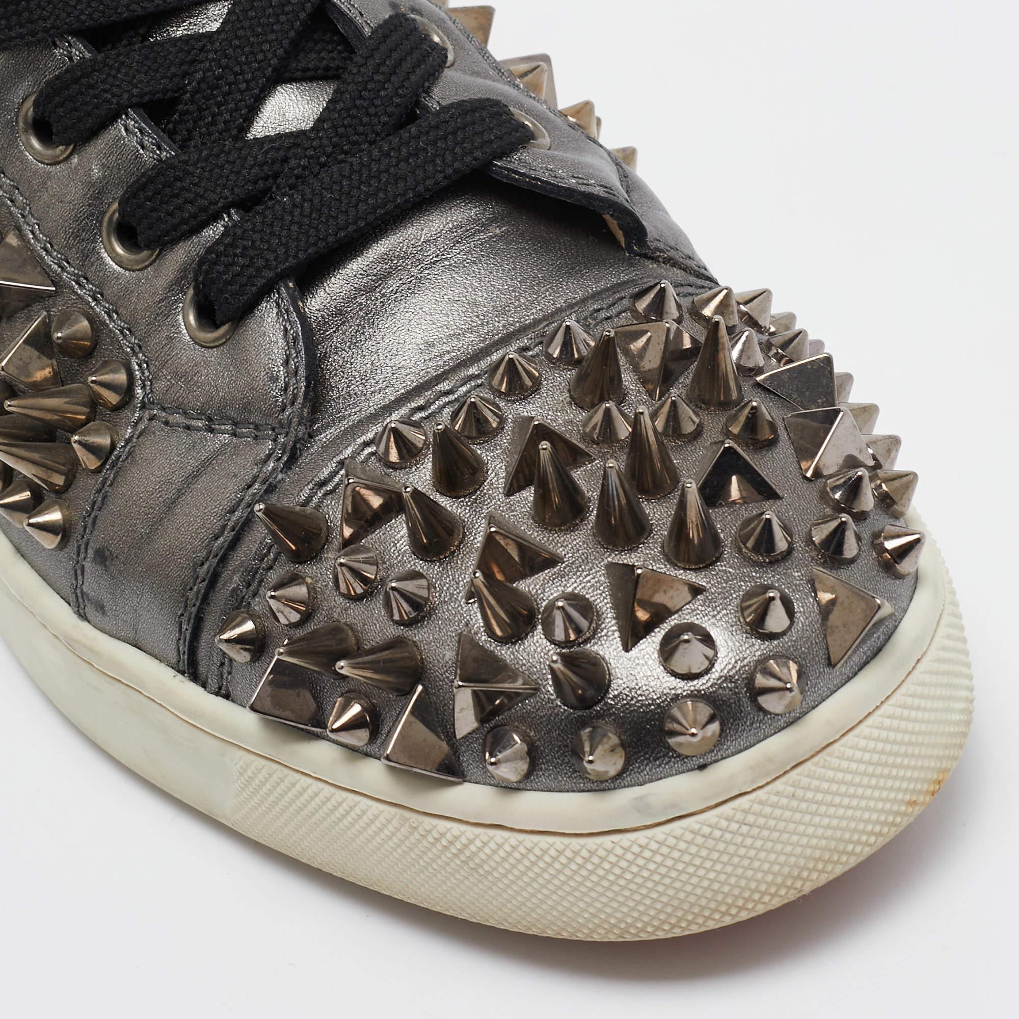 Christian Louboutin Metallic Leather Pik Pik Pik High Top Sneakers Size 40 For Sale 2