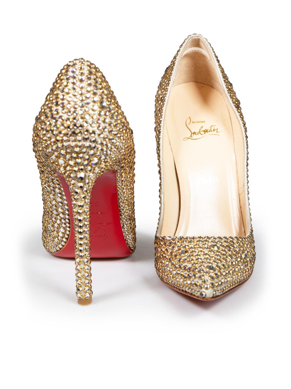 Christian Louboutin Metallic Leather Strass 120 Pigalle Follies Heels IT 38.5 In Excellent Condition For Sale In London, GB