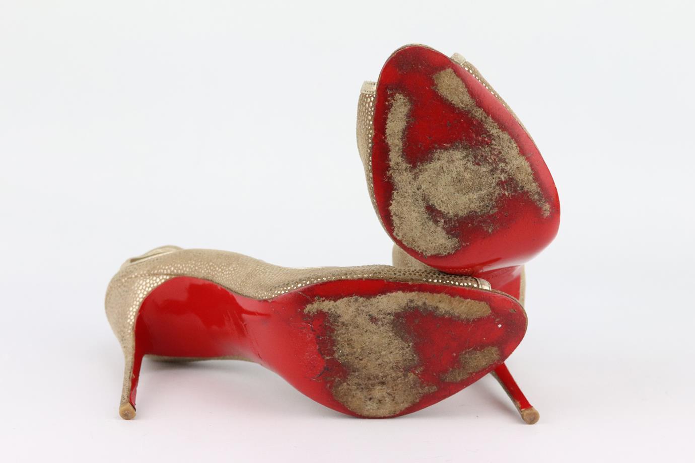 Christian Louboutin Metallic Leather Trimmed Suede Sandals EU 39.5 UK 6.5 US 9.5 In Excellent Condition In London, GB