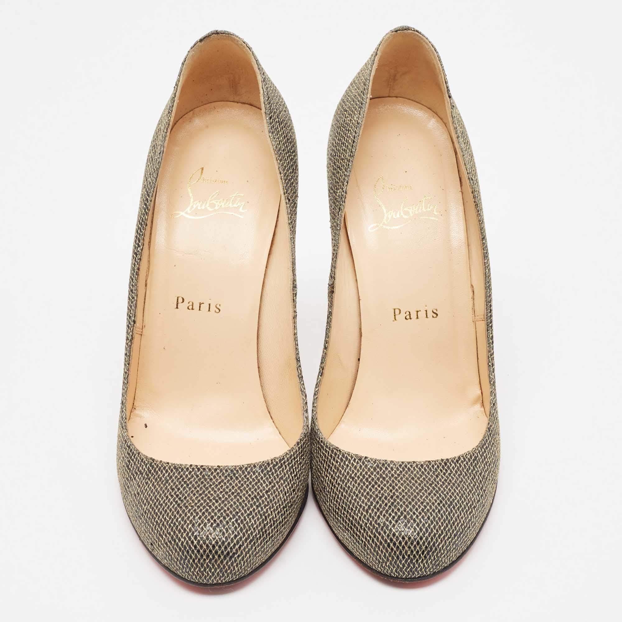 Marron Christian Louboutin escarpins à bout rond Fifi en tissu lurex métallisé taille 38 en vente