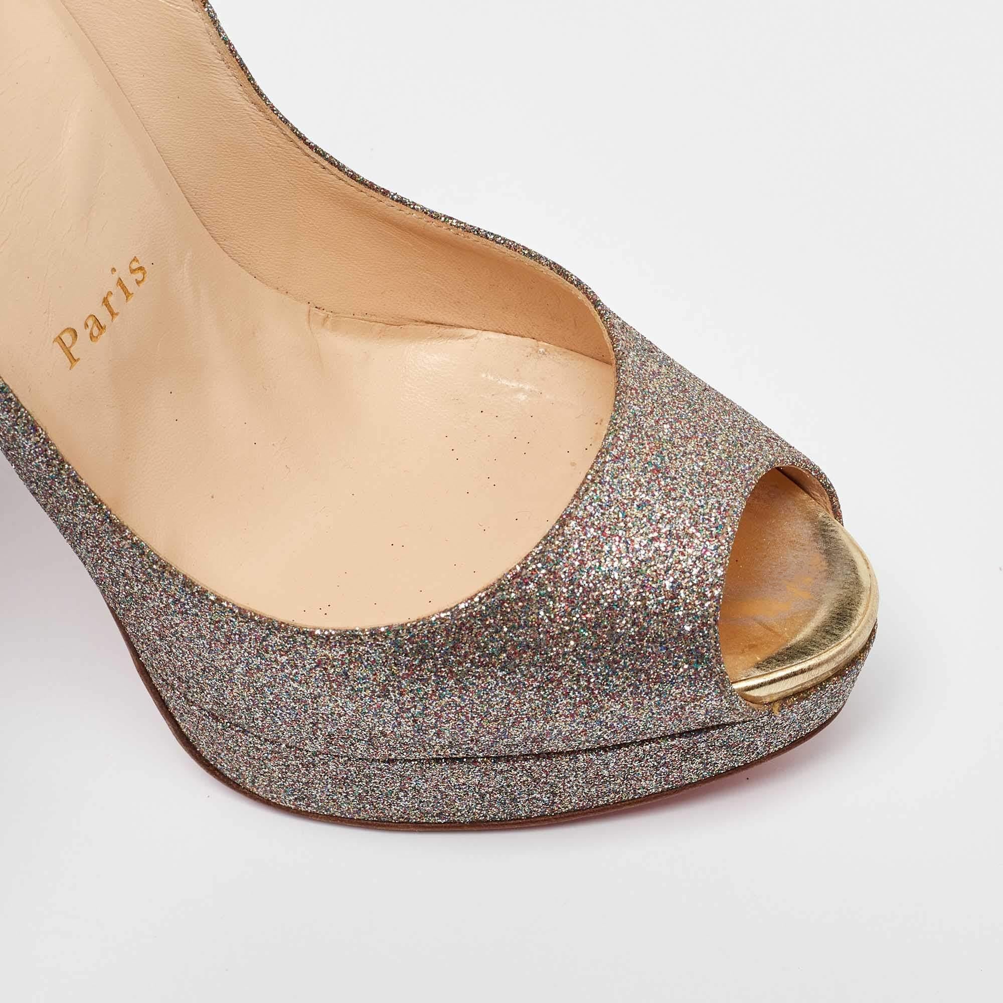 Christian Louboutin escarpins à bout ouvert multicolores et métalliques pour femmes, taille 37 en vente 2