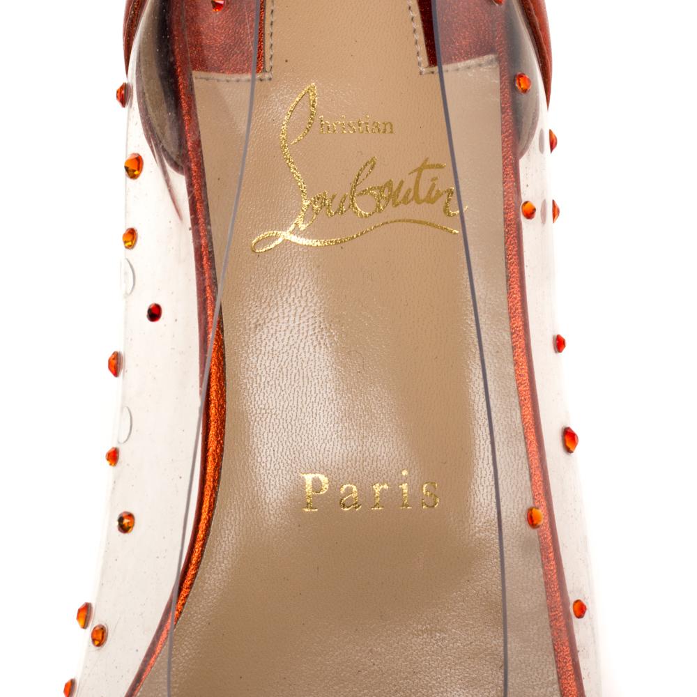 Beige Christian Louboutin Metallic Orange Leather And PVC Pointed Toe Ballet Flats Siz