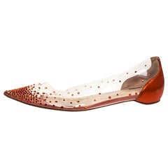 Christian Louboutin Metallic Orange Leather And PVC Pointed Toe Ballet Flats Siz