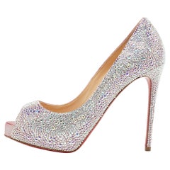 Christian Louboutin Metallic Pink Crystal Embellished Very Riche Pumps Siz3 37.5