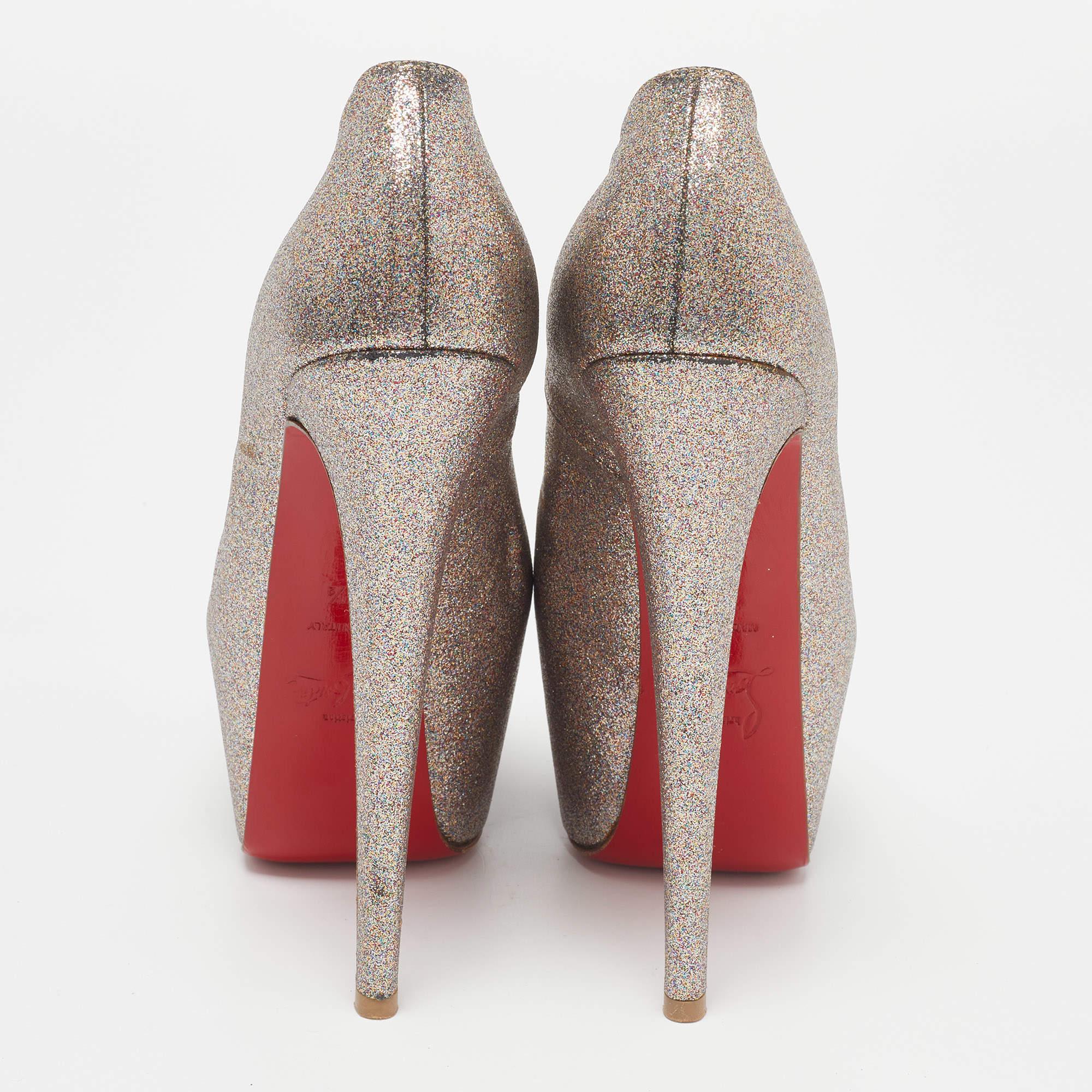 Beige Christian Louboutin Metallic/Pink Glitter Leather Highness Pumps Size 36.5 For Sale