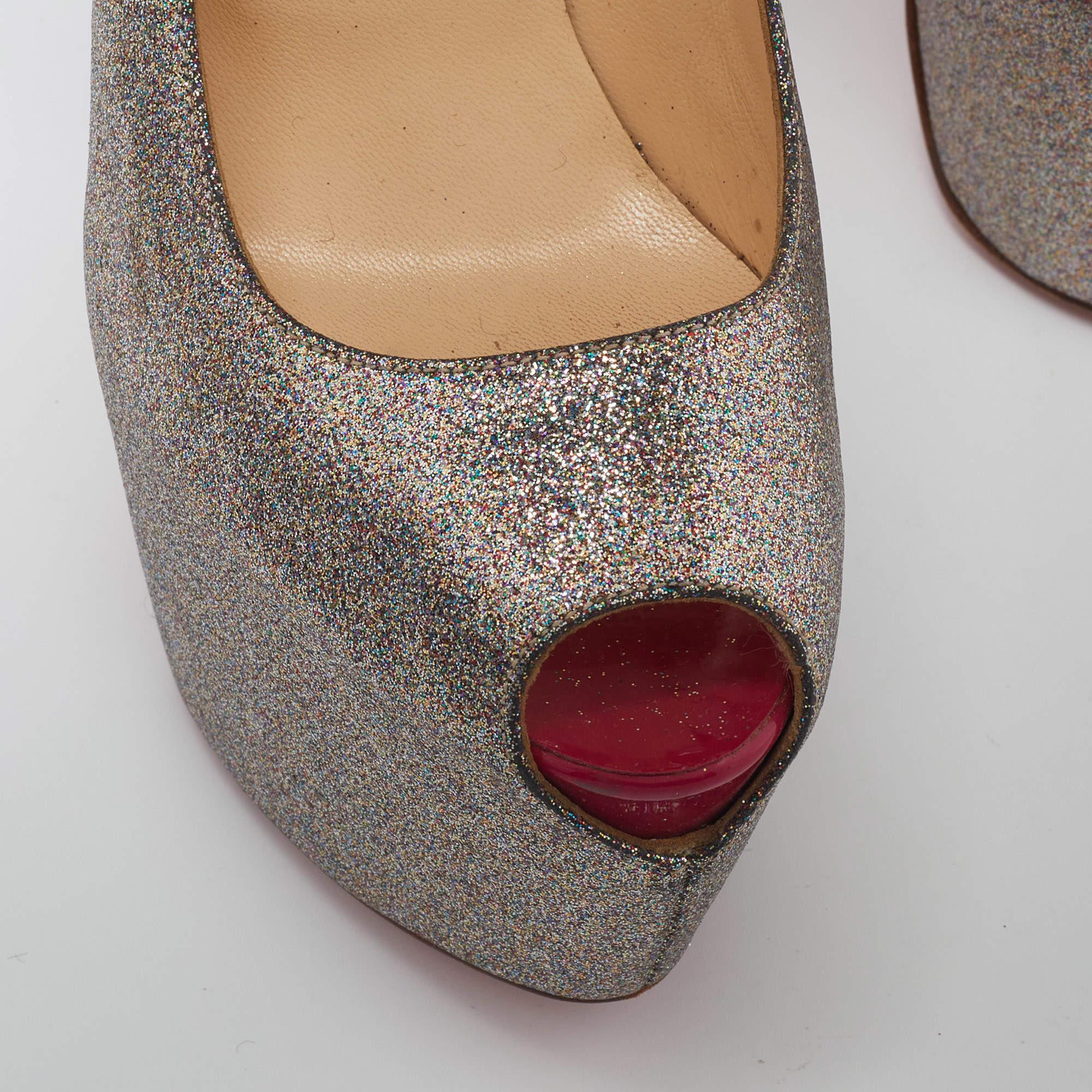 Christian Louboutin Metallic/Pink Glitter Leather Highness Pumps Size 36.5 For Sale 1
