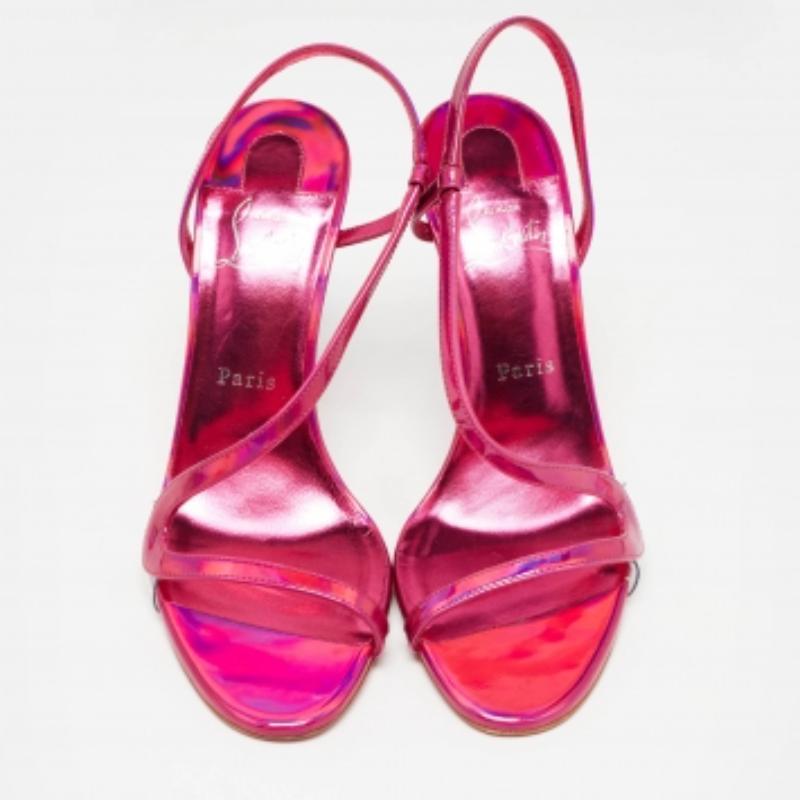 Christian Louboutin Metallic Rosa Leder Rosalie Sandalen Größe 39 Damen im Angebot