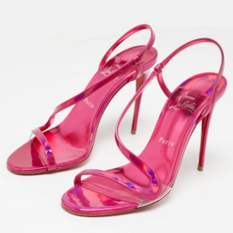 Christian Louboutin Metallic Rosa Leder Rosalie Sandalen Größe 39 im Angebot 1