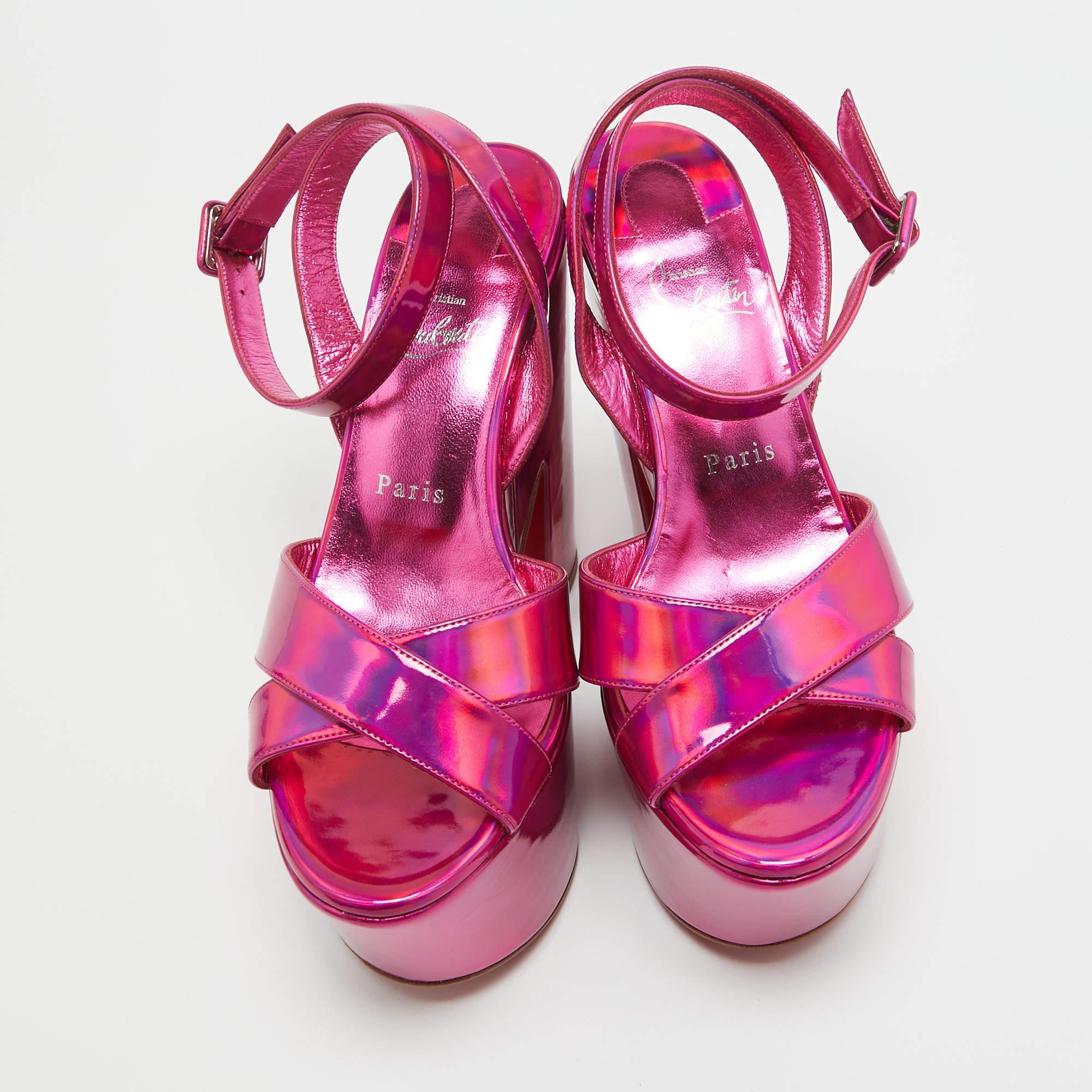 Christian Louboutin Metallic Pink Leather Superyaz Sandals Size 39 In New Condition For Sale In Dubai, Al Qouz 2