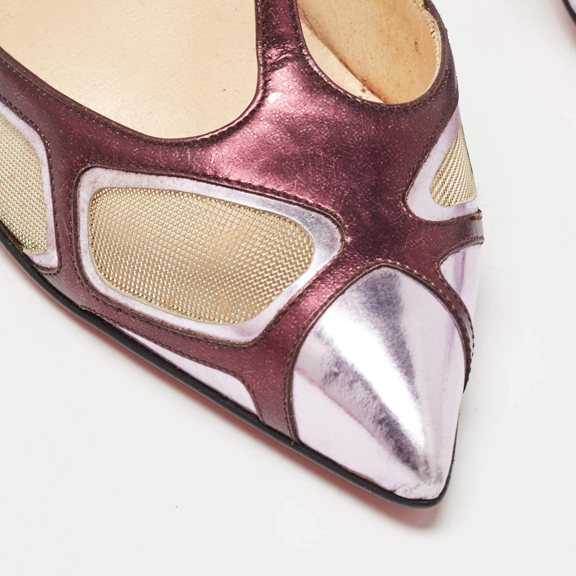 Christian Louboutin Metallic Purple Leather and Mesh T-Strap Pumps Size 37.5 For Sale 2