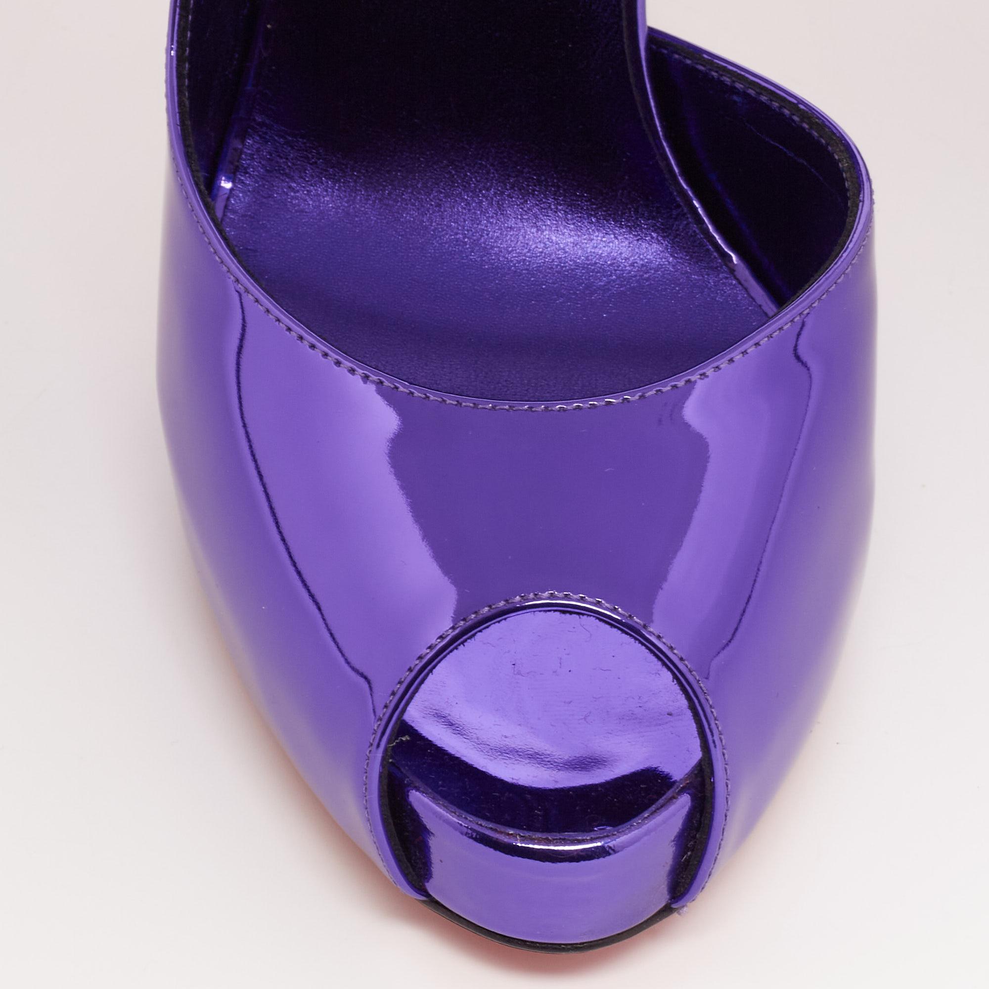 Women's Christian Louboutin Metallic Purple Patent Leather Jenlove Alta Sandals Size 37