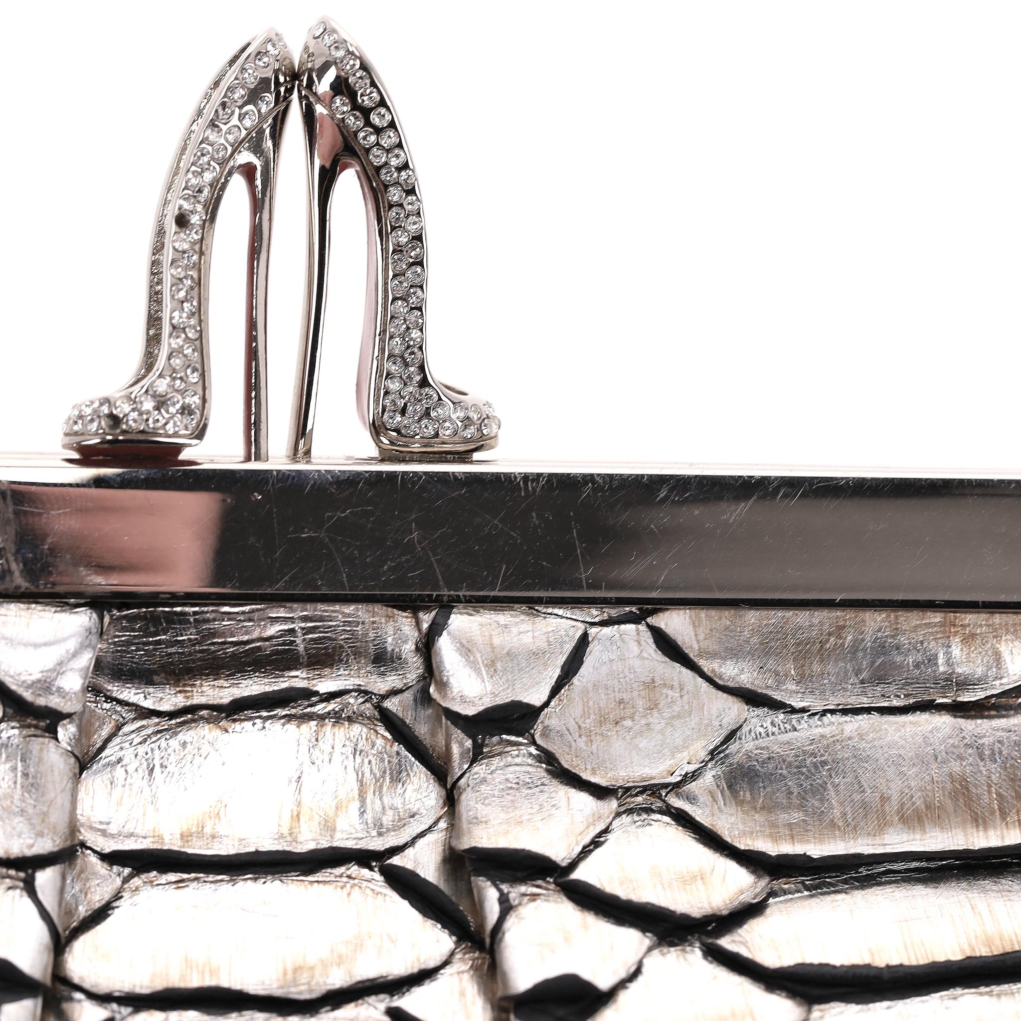 Christian Louboutin Metallic Python Skin Loubi Lula Mini Frame Clutch Bag in vendita 5