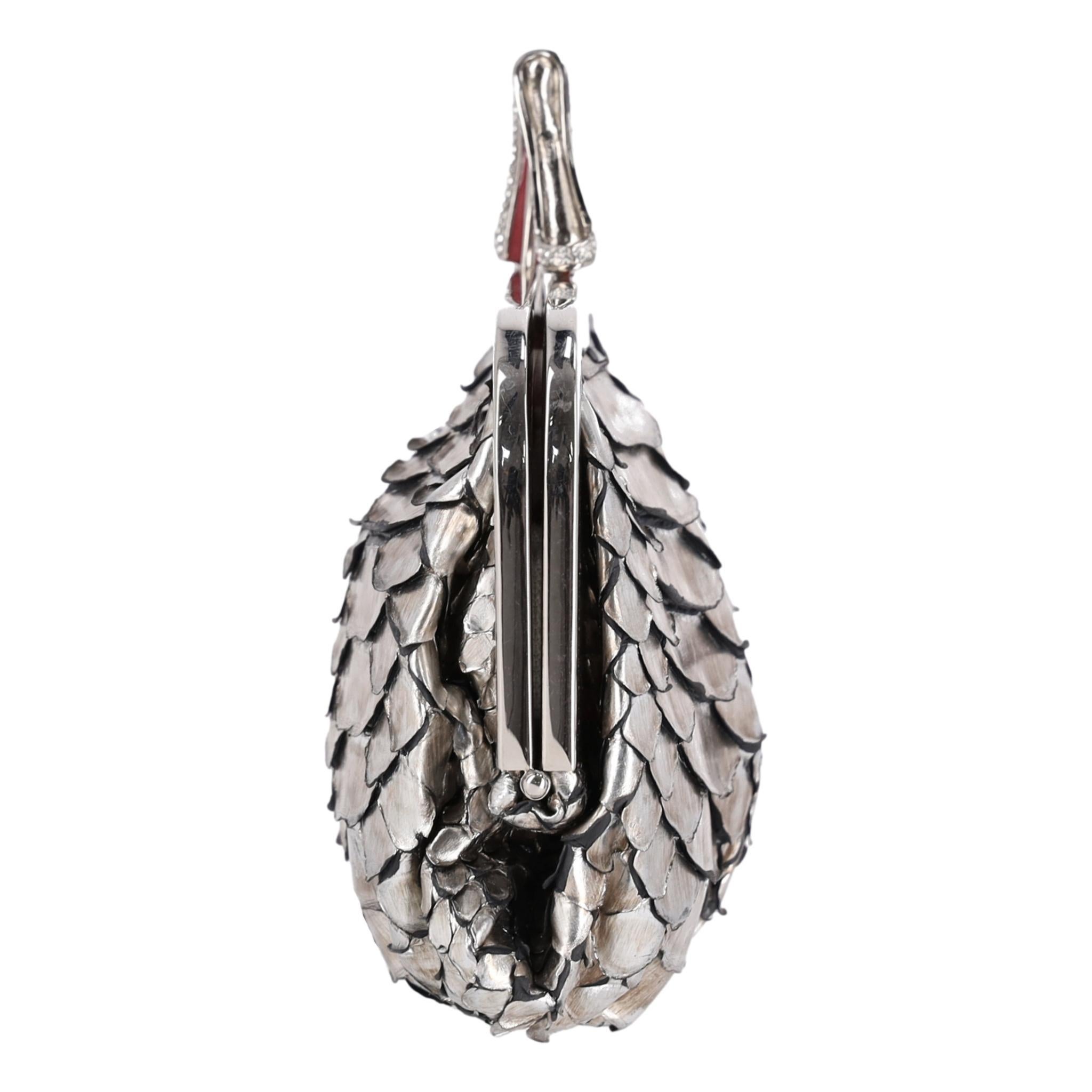 Grigio Christian Louboutin Metallic Python Skin Loubi Lula Mini Frame Clutch Bag in vendita