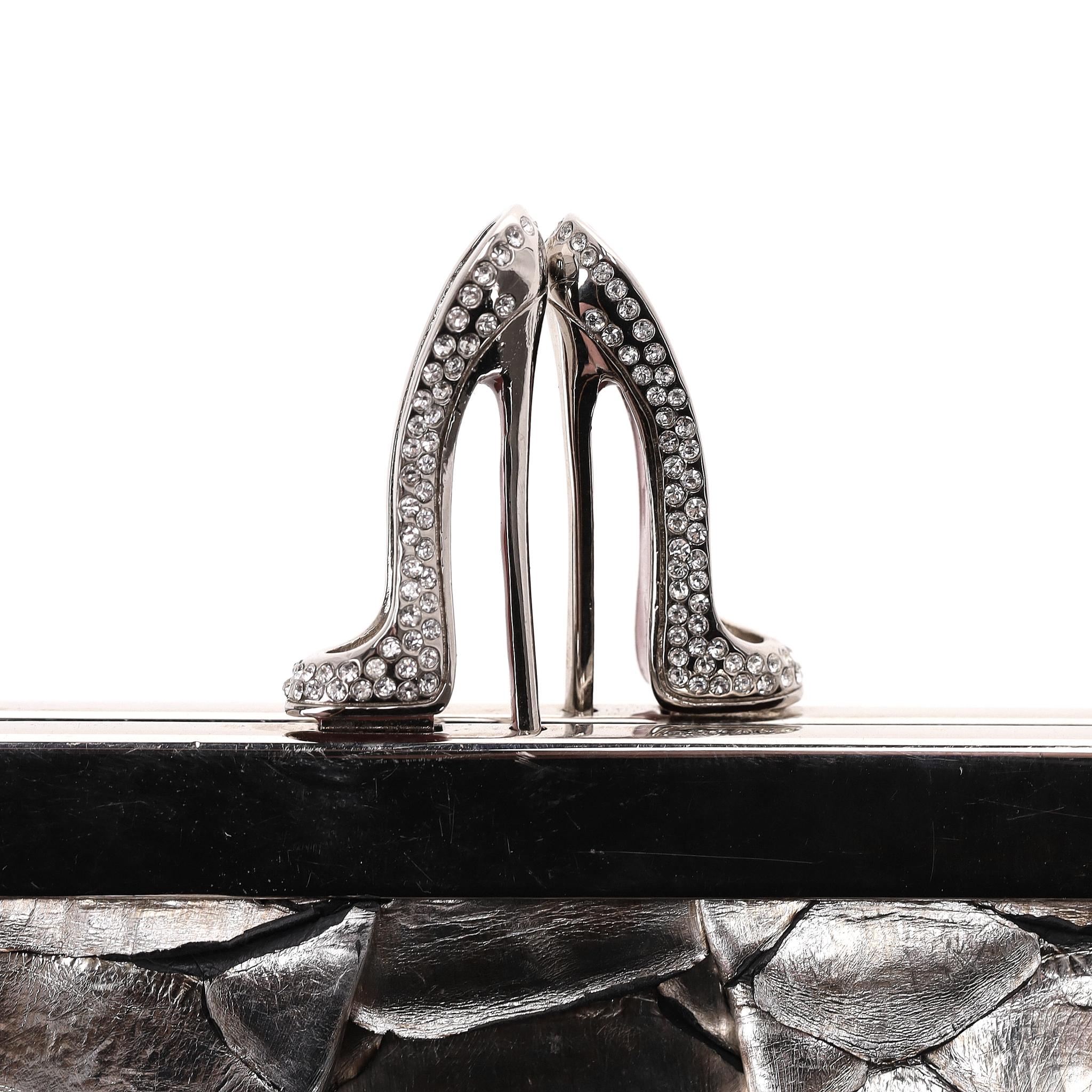 Christian Louboutin Metallic Python Skin Loubi Lula Mini Frame Clutch Bag in vendita 1