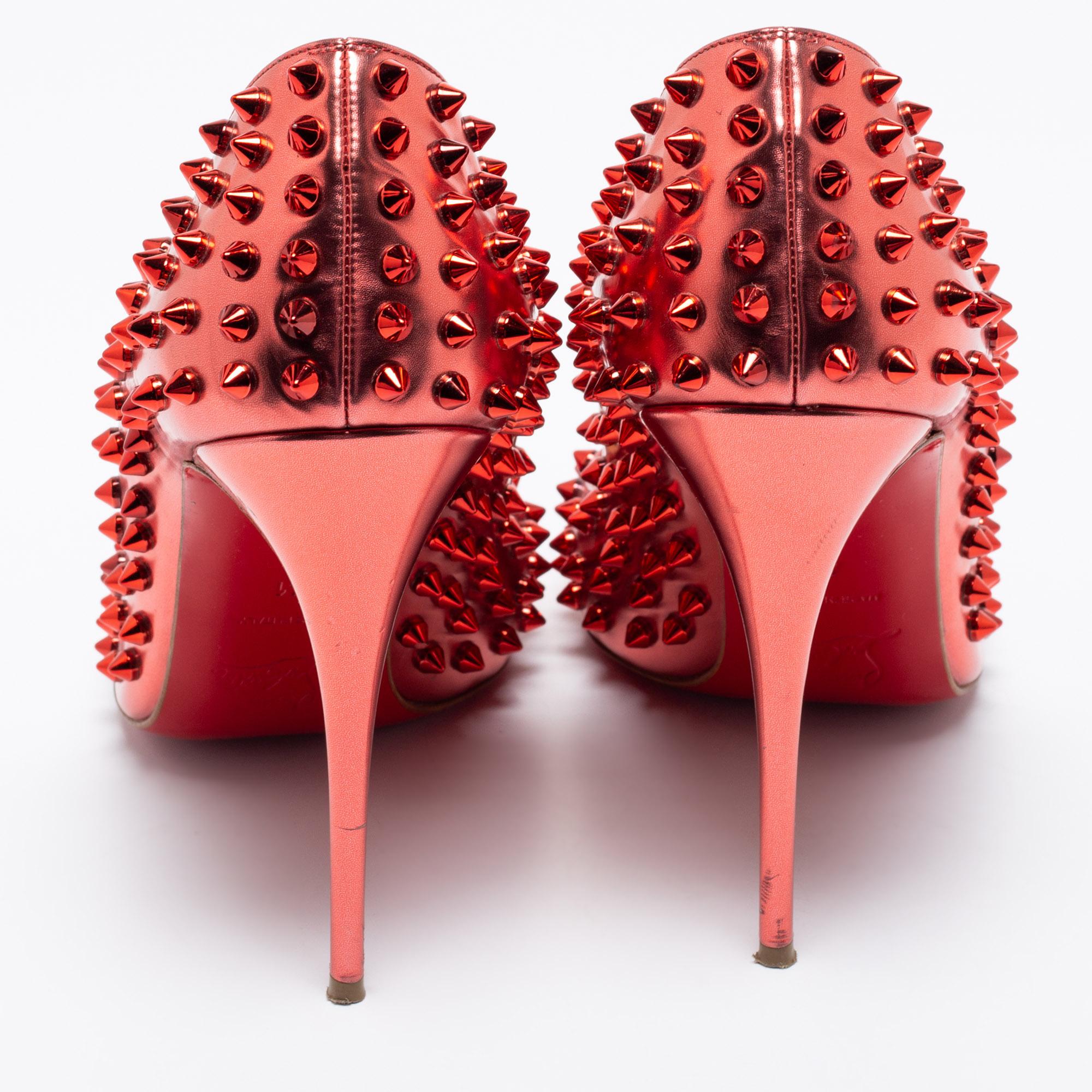 Christian Louboutin Metallic Red Leather Pigalle Spikes Pumps Size 41 1