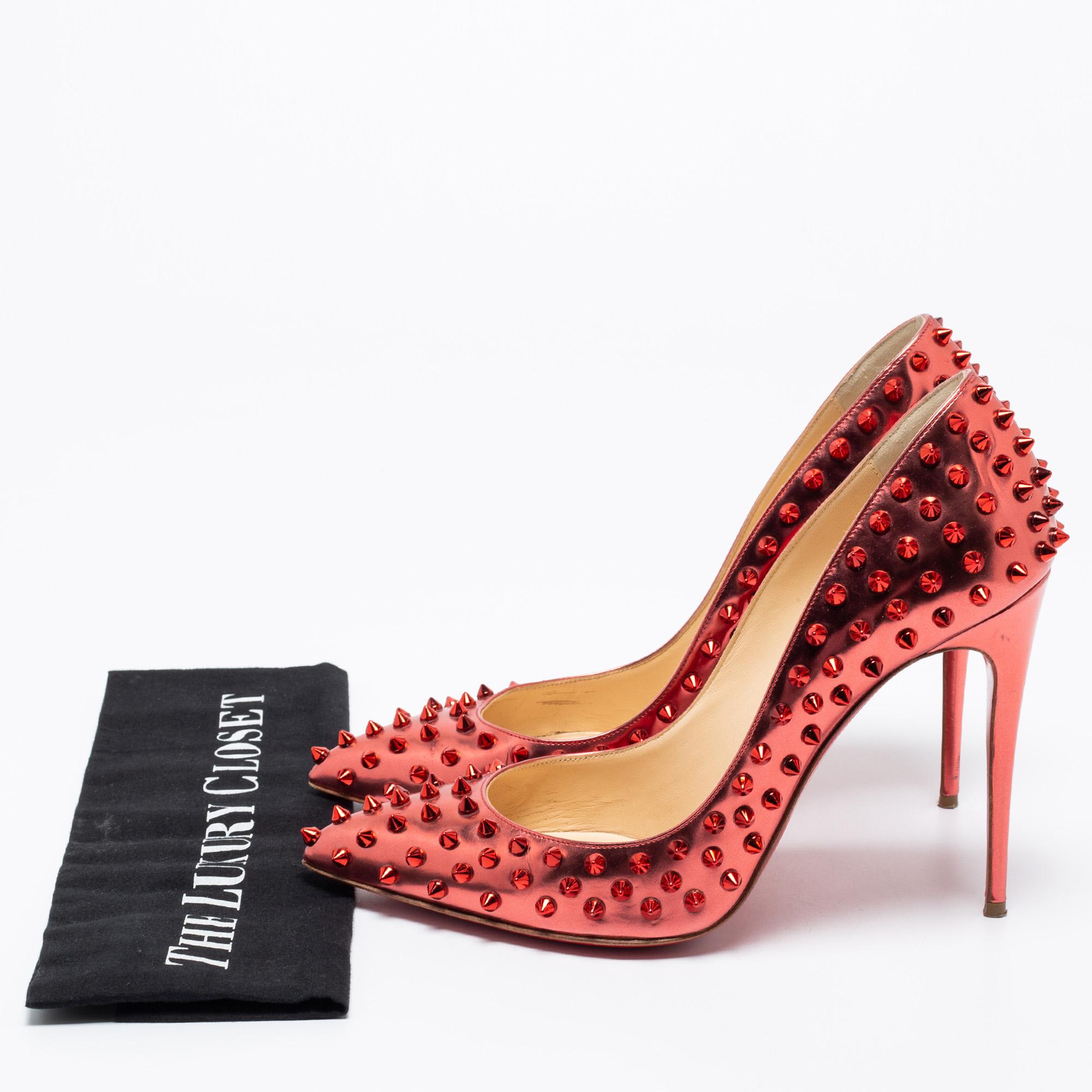 Christian Louboutin Metallic Red Leather Pigalle Spikes Pumps Size 41 4