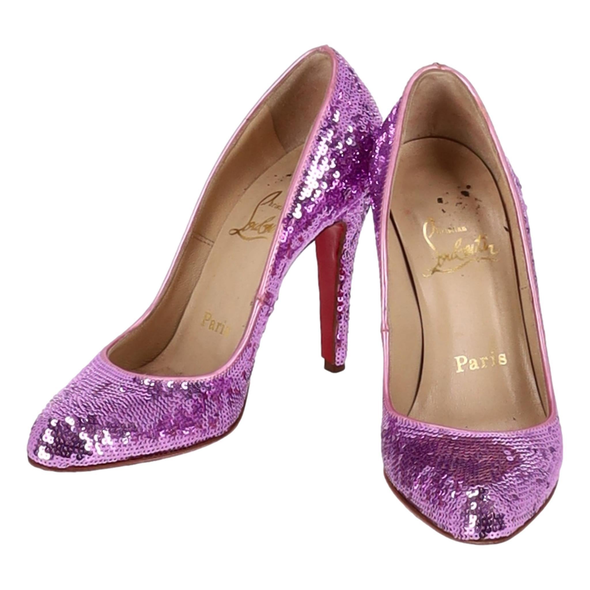 Violet Escarpins à paillettes métalliques Christian Louboutin en vente