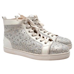 Christian Louboutin Metallic Silver Crystal-Embellished Leather Louis Trainers
