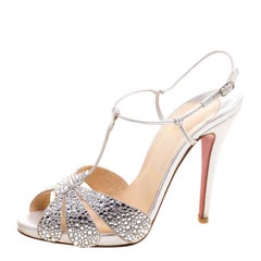 Metallic Silver Crystal Studded Margi Diams Sandals Size 37.5