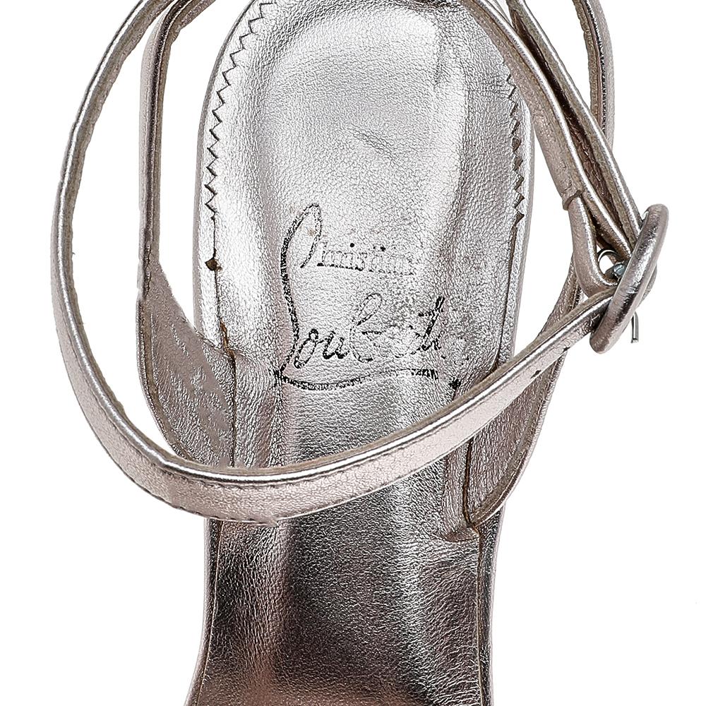 Christian Louboutin Metallic Silver Foil Leather Ankle Strap Sandals Size 38 2