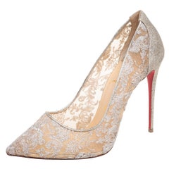 Christian Louboutin Metallic Silver Lace And Glitter Follies Pumps Size 41