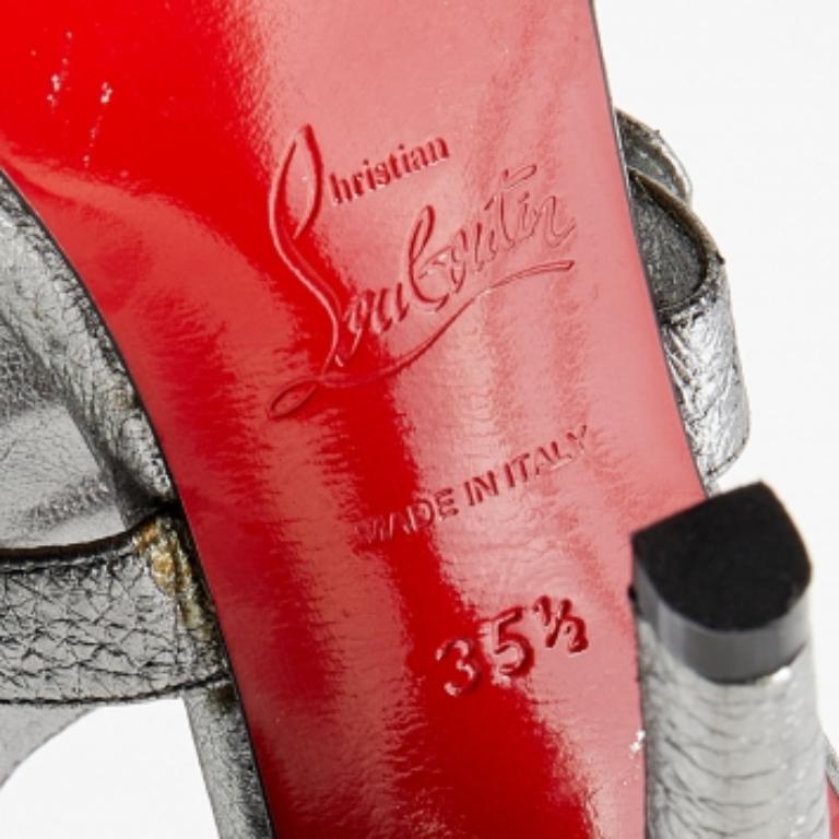 Christian Louboutin Metallic Silver Leather Buckle Sandals Size 35.5 For Sale 4