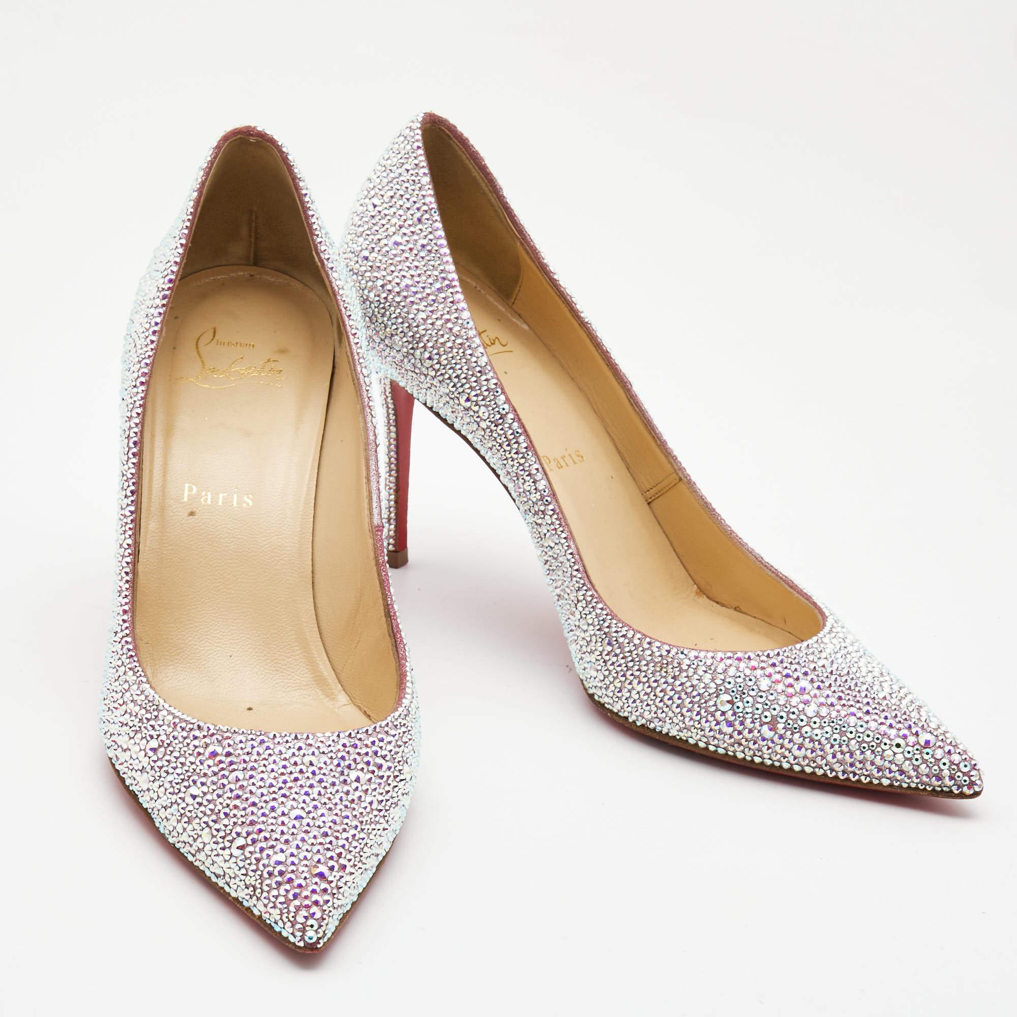 Beige Christian Louboutin Metallic Two Tone Leather Kate Strass Pumps Size 38