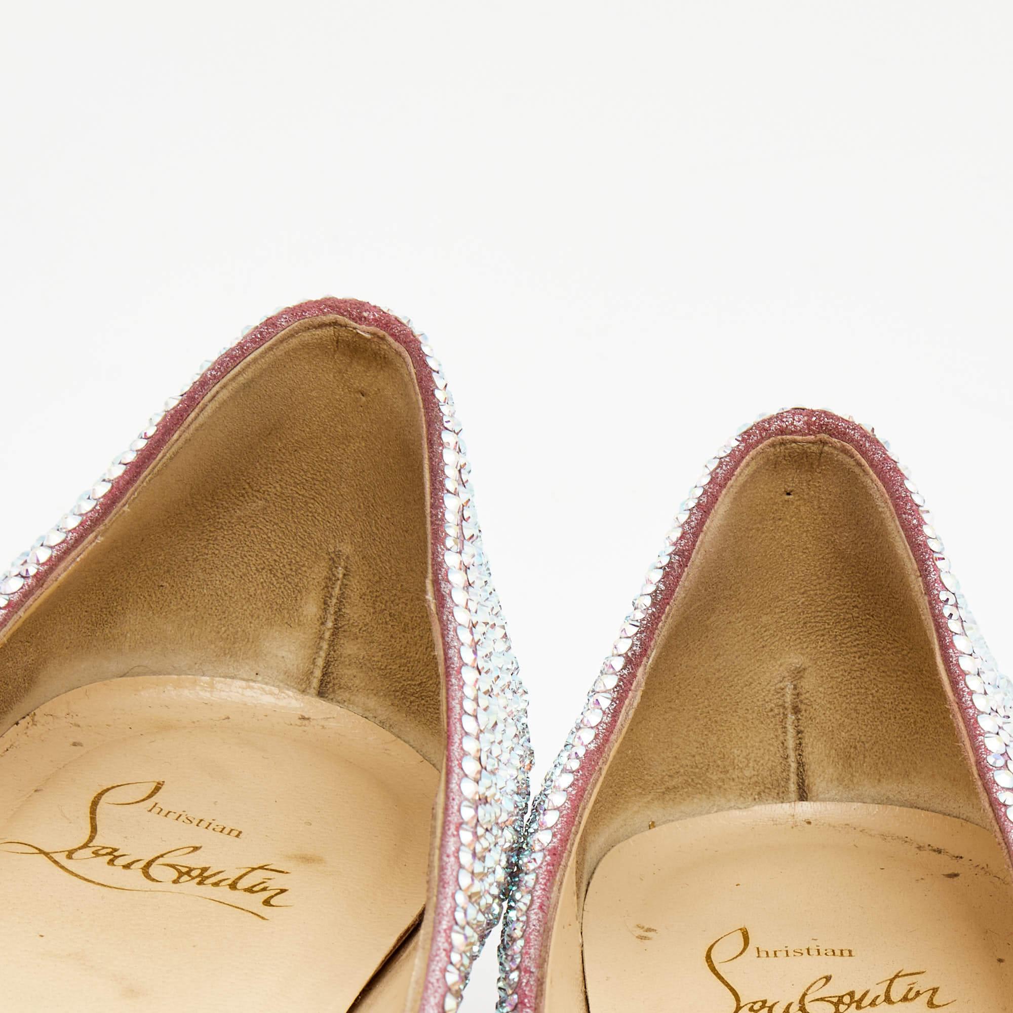 Women's Christian Louboutin Metallic Two Tone Leather Kate Strass Pumps Size 38