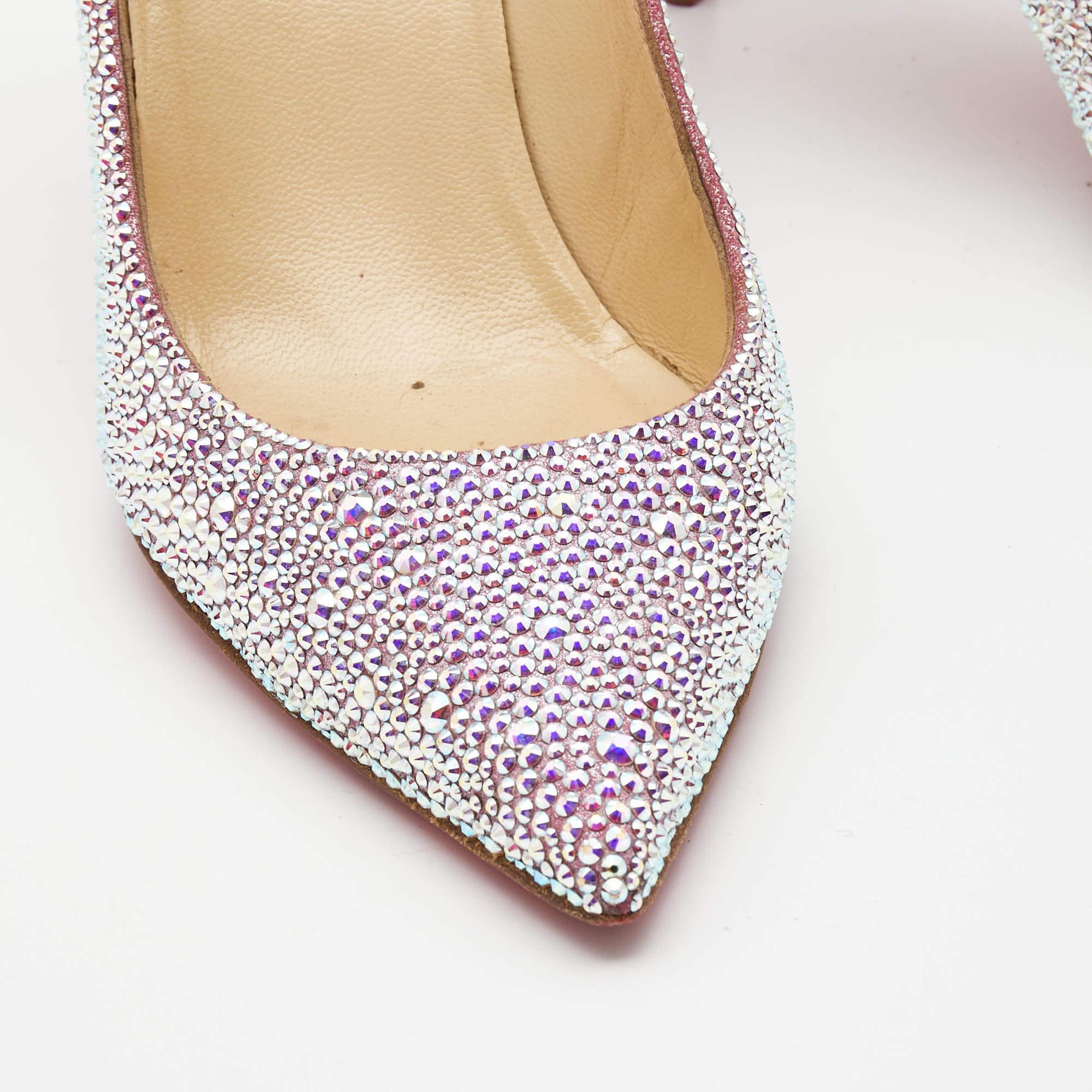 Christian Louboutin Metallic Two Tone Leather Kate Strass Pumps Size 38 For Sale 1