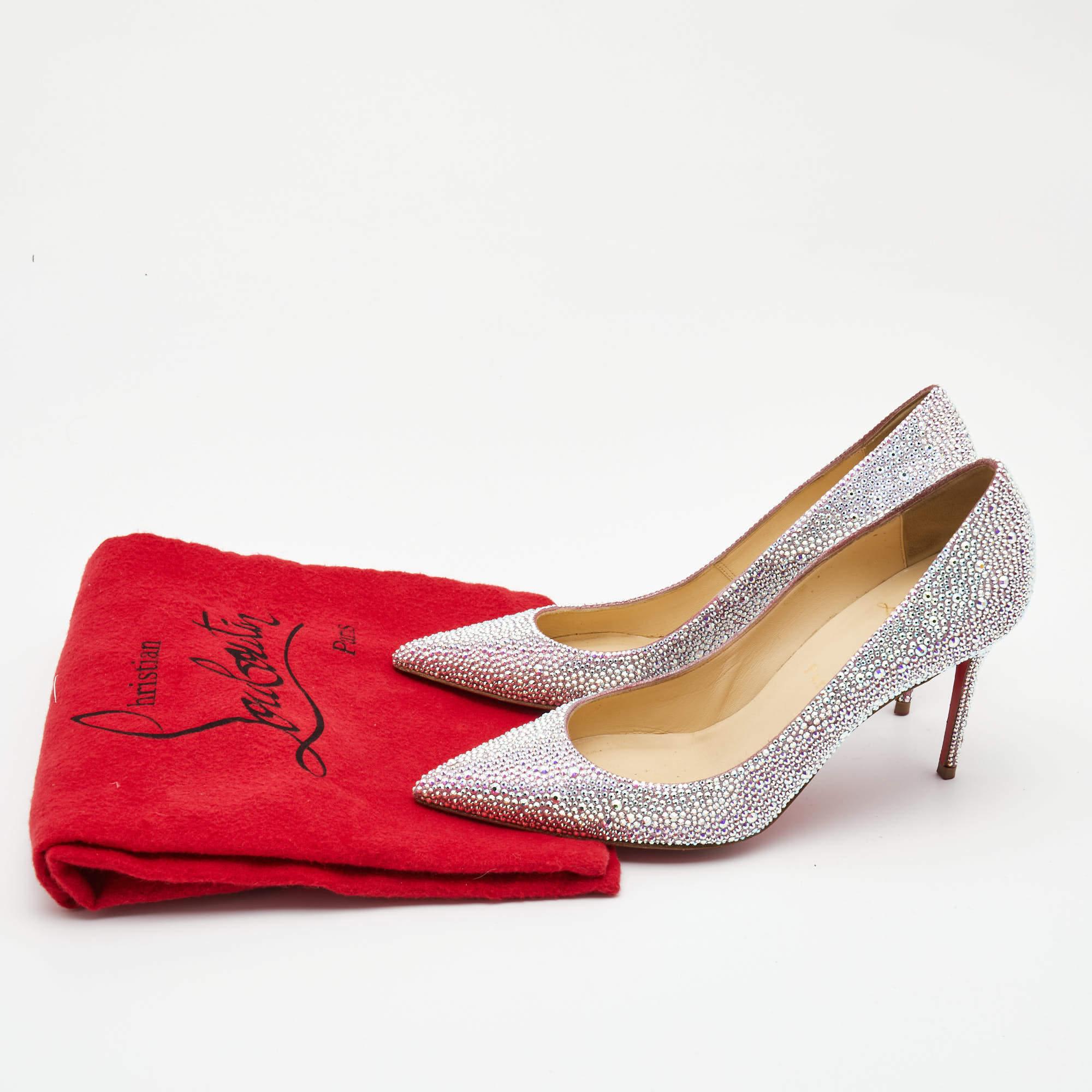 Christian Louboutin Metallic Two Tone Leather Kate Strass Pumps Size 38 For Sale 2