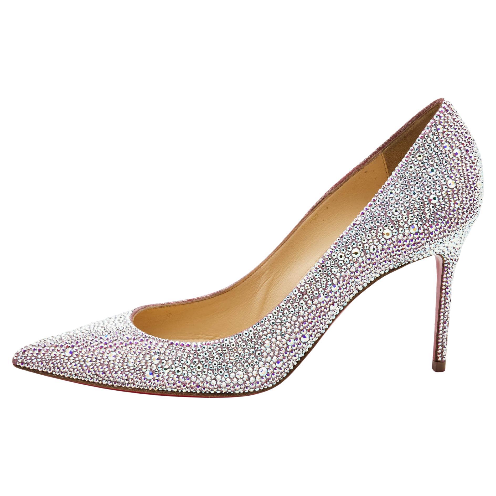 Christian Louboutin Metallic Two Tone Leather Kate Strass Pumps Size 38 For Sale