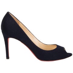 CHRISTIAN LOUBOUTIN midnight blue suede YOU YOU 85 Pumps Shoes 37.5