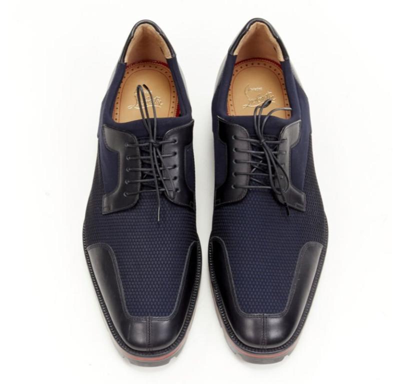 CHRISTIAN LOUBOUTIN Mika Sky navy neoprene leather trim derby brogue EU42
Reference: TGAS/C01117
Brand: Christian Louboutin
Model: Mika Sky
Material: Fabric, Leather
Color: Navy, Black
Pattern: Solid
Closure: Lace Up
Lining:  Leather
Extra Details: