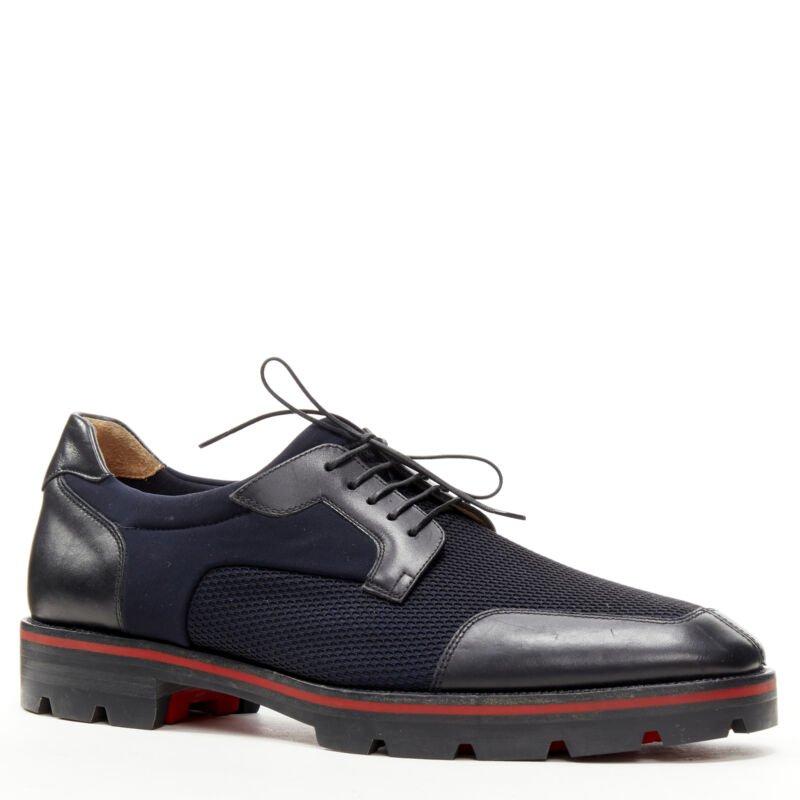 Black CHRISTIAN LOUBOUTIN Mika Sky navy neoprene leather trim derby brogue EU42