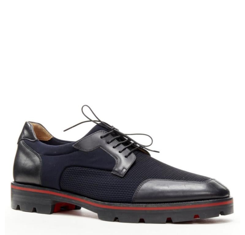 CHRISTIAN LOUBOUTIN Mika Sky navy neoprene leather trim derby brogue EU42 In Excellent Condition In Hong Kong, NT