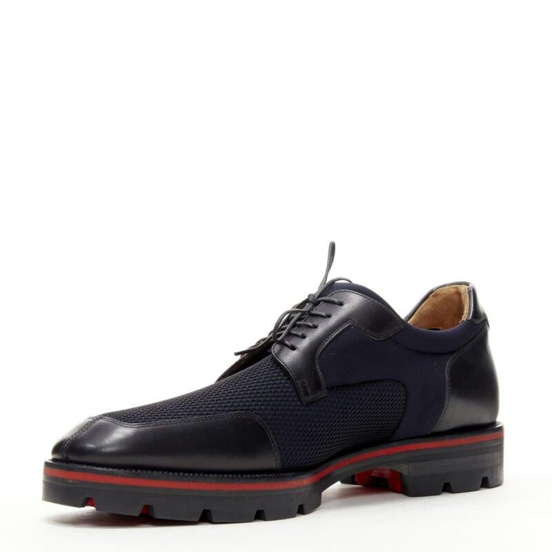 CHRISTIAN LOUBOUTIN Mika Sky navy neoprene leather trim derby brogue EU42 In Excellent Condition In Hong Kong, NT