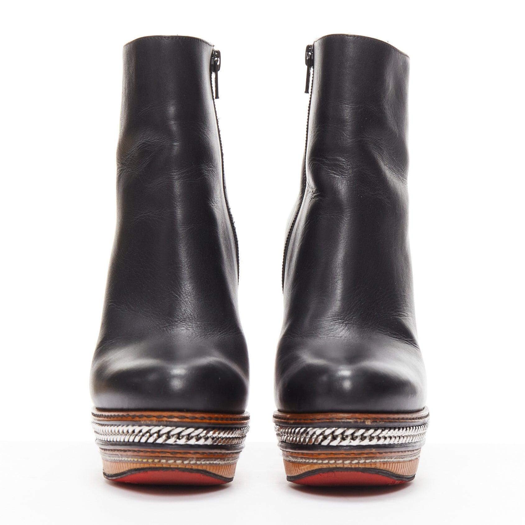 CHRISTIAN LOUBOUTIN Mille Tranche 120 black brown chain platform bootie EU37 In Good Condition In Hong Kong, NT