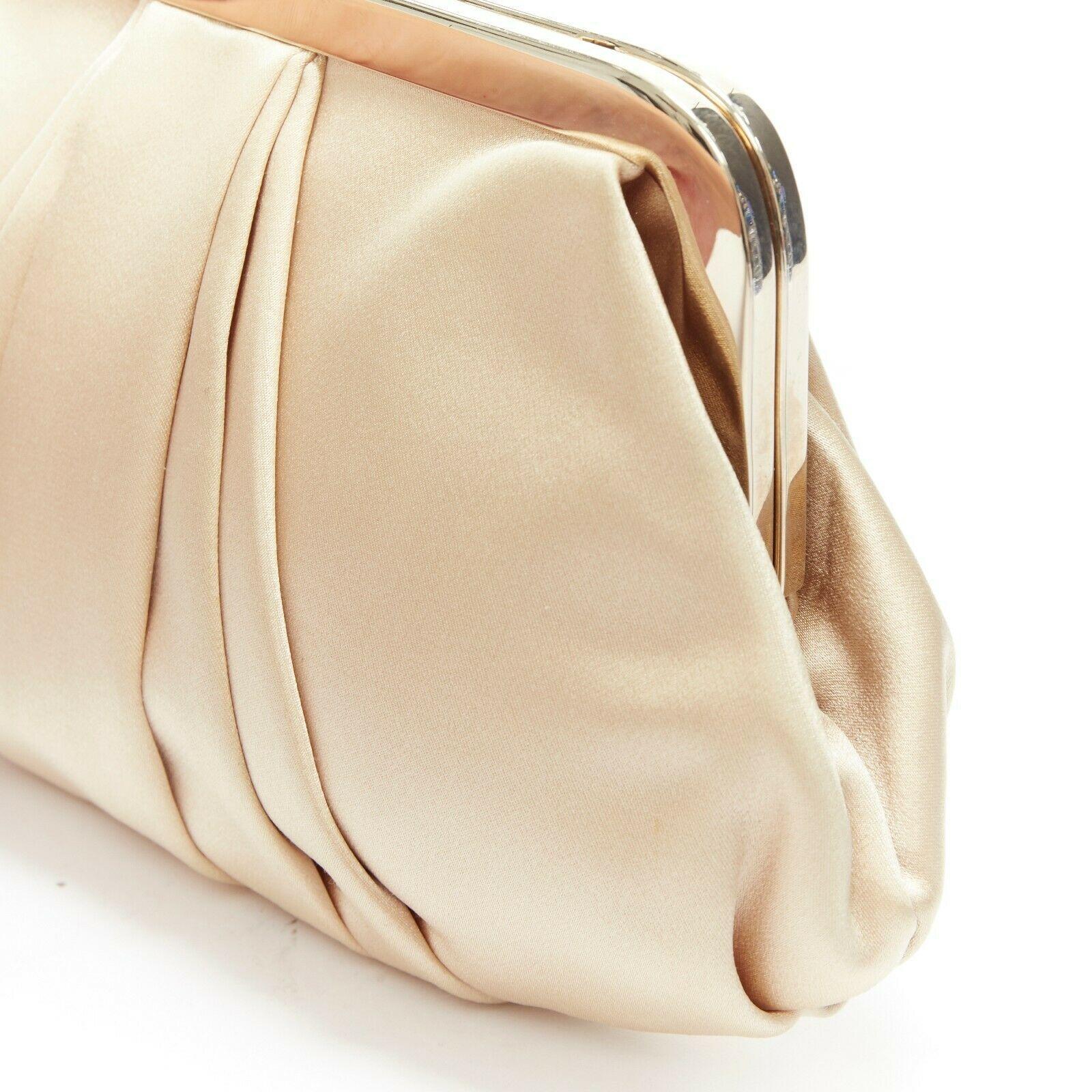 Beige CHRISTIAN LOUBOUTIN Mini Loubi beige champagne gold satin pleated chain clutch