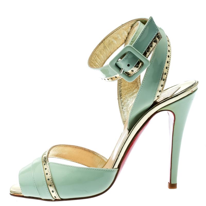 Christian Louboutin Mint Green Patent Leather Escatin Cross Ankle Strap Sandals 