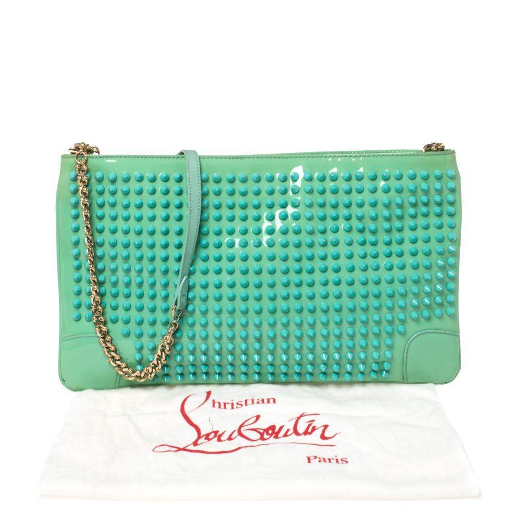 Christian Louboutin Mint Green Patent Leather Spiked Loubiposh Clutch Bag 5