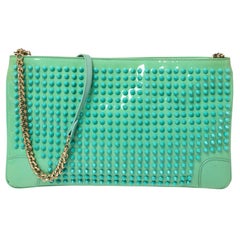 Christian Louboutin Mint Green Patent Leather Spiked Loubiposh Clutch Bag