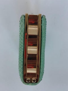CHRISTIAN LOUBOUTIN mint snake pyramid stud crystal evening clutch